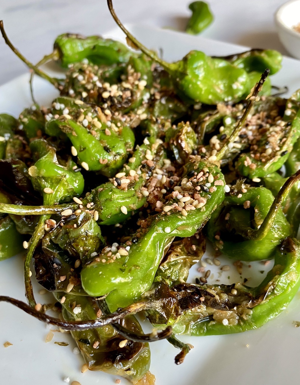 Shishito Peppers with Miso Butter & Furikake | Globally Flavored